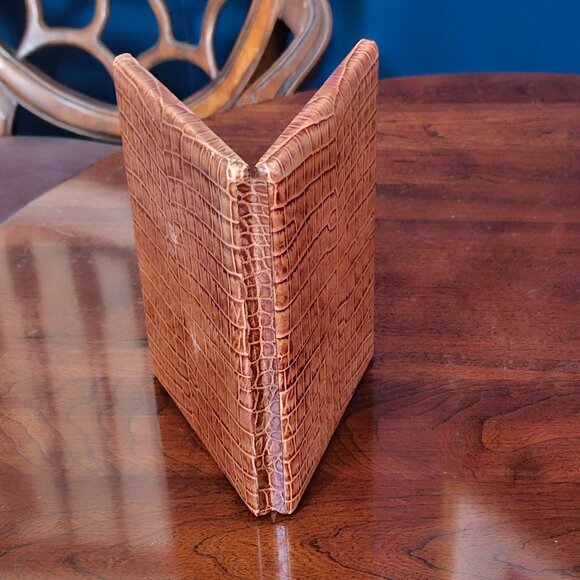 RARE MONICA RICH KOSANN DOUBLE BROWN ITALIAN LEATHER FOLDING FRAME IMAGE CASE - Picture 2 of 15